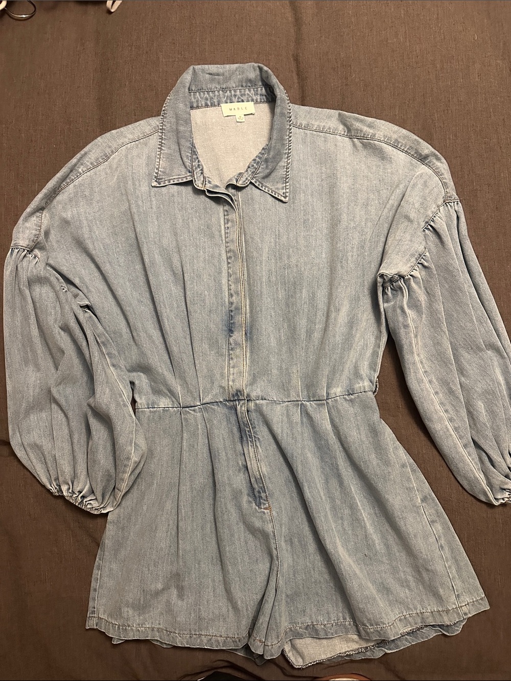 Casual Light Wash Denim Button-Up Romper